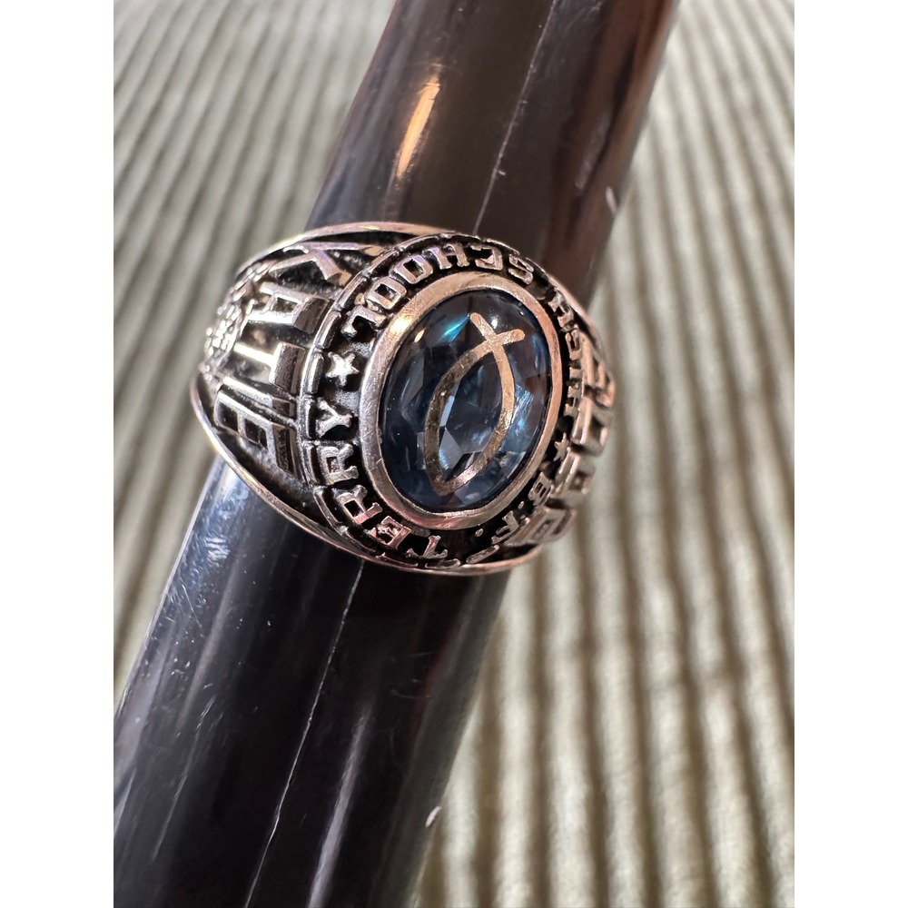 Balfour Sterling Silver Class Ring 2002 Blue‎ Stone Katie